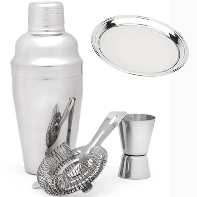 Leopold Vienna Cocktail Shaker Set & Mixer & Serviertablett Edelstahl rund