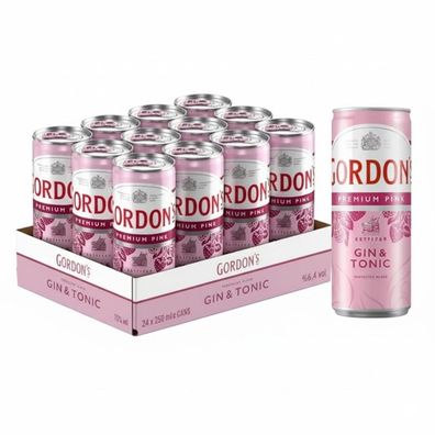 Gordons Premium Pink Gin - 24 Dosen x 250 ml - Himbeere Gin & Tonic 6.4% Vol