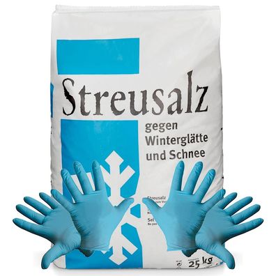 Streusalz/Auftausalz grobkörnig 25 kg + 2 paar Einweg Nitril-Handschuhe