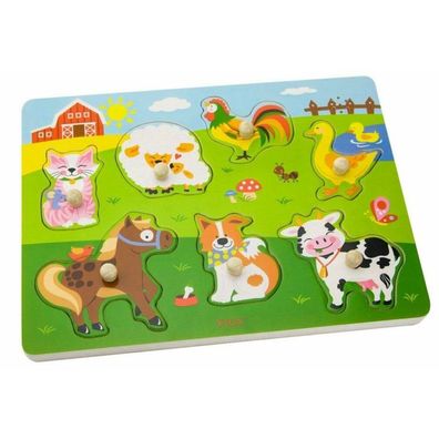 VIGA Holzpuzzle mit Geräuschen Haustiere