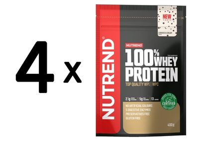 4 x Nutrend 100% Whey Protein, Cookies & Cream - 400g