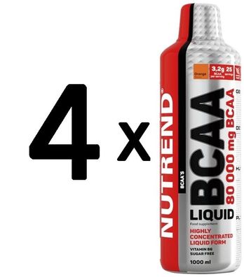 4 x Nutrend BCAA Liquid, Orange - 1000 ml