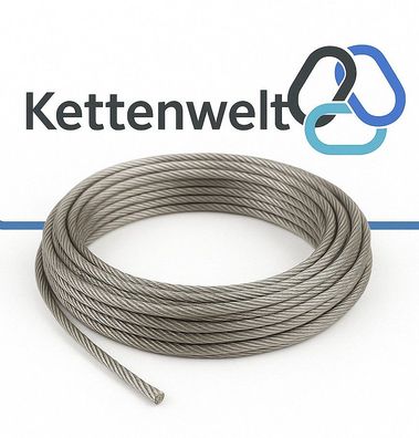 Edelstahldrahtseil V4A A4 rostfrei - Meterware optional mit PVC Ummantelung