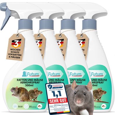 FUTUM 4x500ml Ratten&Mäusespray Abwehrmittel fernhalten gegen Ratten Mäuse Bekämpfung
