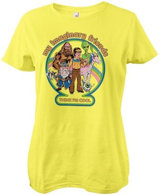 Steven Rhodes My Imaginary Friends Think I'M Cool Girly Tee Damen T-Shirt Yellow