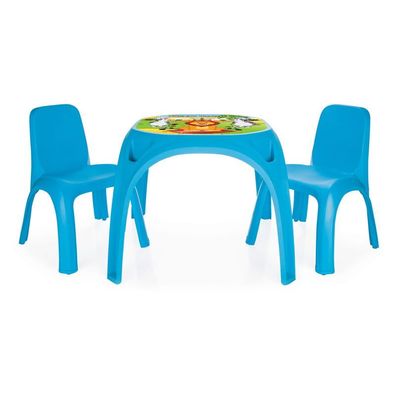 Stabile Kindersitzgruppe blau, 1x großer Tischöberfläche, Tiermotive und 2xKinderstüh