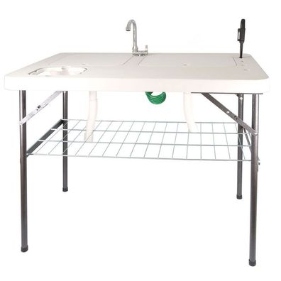 Klappbarer Filetiertisch, Camping Spüle mit 2 Spülbecken und Sprühdüse