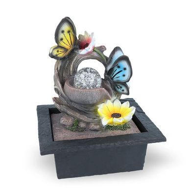 Zimmerbrunnen Schmetterlingsmotiv mit LED-Beleuchtung, Dekobrunnen für die Wohnung