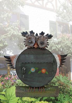 Briefkasten aus Metall mit Zeitungsrolle, Tiermotiv Eule : Eule