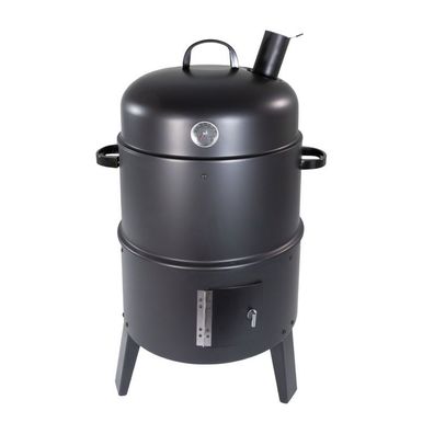Räucher- und Grillofen schwarz, Smoker mit Thermometer, Holzkohlegrill