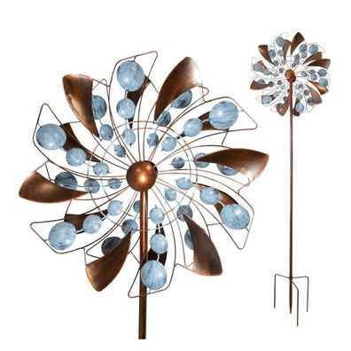 Windrad Fancy mit 2 gegenläufigen Propellern, Gartendeko, Windspiel 213 cm hoch