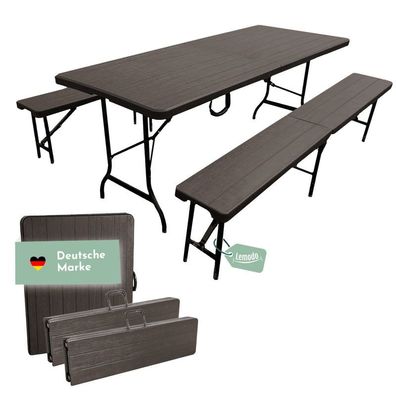 Bierzeltgarnitur Set mit 2xBierbank und 1xBuffettisch, braun, klappbar : braun