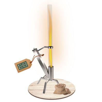 Pelletfackel Edelstahl, Feuerrohr mit Glasröhre, Feuersäule 75 Min. Brenndauer