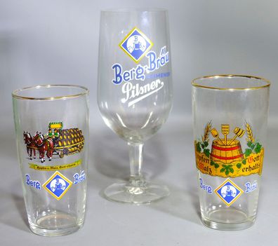 Bierglas Glas 3 Stück Konvolut Berg-Bräu Leimen (Baden) Leimener 50er/60er Jahre