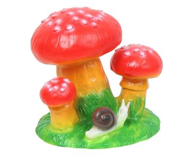 Dekofigur drei Fliegenpilze Pilze mit Schnecke H 15 cm Deko Garten Figur Gartenfigur
