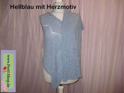 Schultertuch, Schal, Reine Handarbeit, Strick, Lace, Hellblau, Herz Motiv