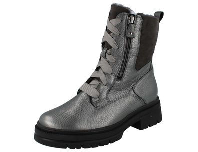 Waldläufer H Amara Damen Schnür Stiefelette Stiefel grau silber Glanzleder