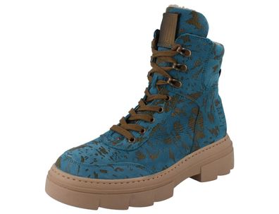 Waldläufer H Saiga Damen Schnür Stiefelette Stiefel türkis lago khaki Nubukleder