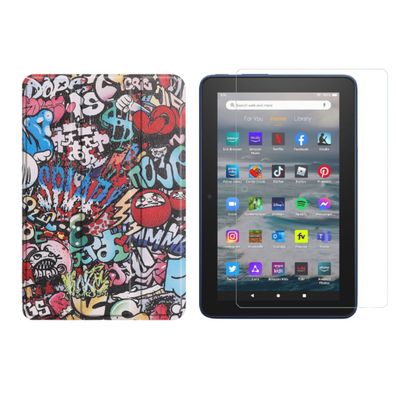 2in1 Set für Amazon Kindle Fire 7 12. Gen. 2022 7 Zoll Hülle + Glas