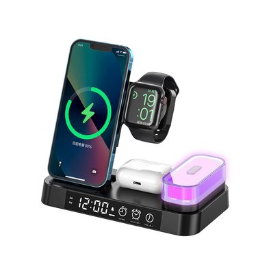 5in1 induktive Ladestation Qi Wireless Charger Ladegerät Digitaluhr Nachtlicht