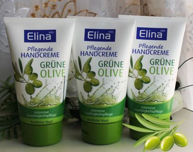 3x150ml Elina Grüne Olive pflegende Handcreme intensive Feuchtigkeitspflege
