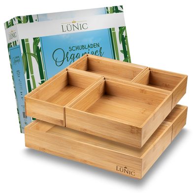 Schubladenbox Schubladen Organizer aus Bambus Sortierbox Aufbewahrung, 6-teilig