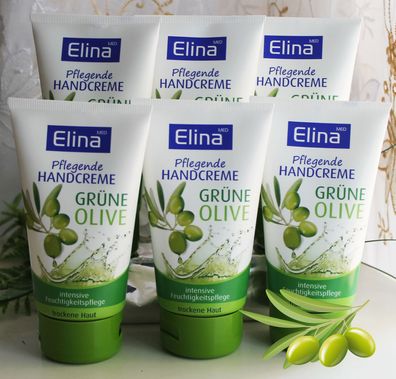 6x150ml Elina Grüne Olive pflegende Handcreme intensive Feuchtigkeitspflege