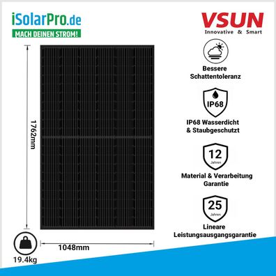 375W VSUN 375-120M-BB Full Black 1762x1048x30mm Solarpanel Solarmodul Photovoltaik