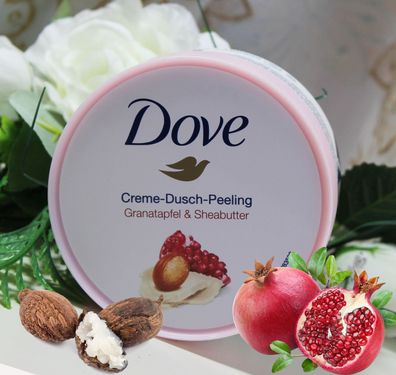 225ml Dove Creme Dusch Peeling Scrub Granatapfel Sheabutter Jojobawachs-Perlen