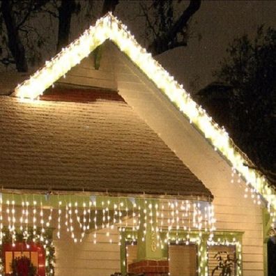LED Eisregen Lichterkette 168er 4m warmweiß-weiß aussen Timer 36358