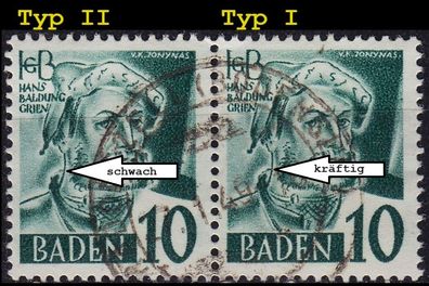 Germany Alliiert Franz. Zone [Baden] MiNr 0033 y II+I 2er ( O/used )
