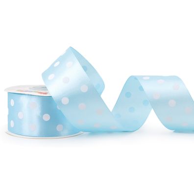 Satinband mit Punkten 38mm x 25m Rolle Hellblau