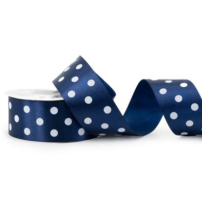 Satinband mit Punkten 38mm x 25m Rolle Dunkelblau