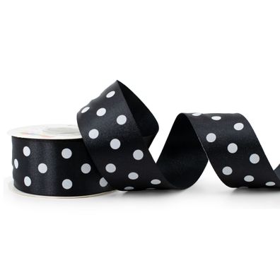 Satinband mit Punkten 38mm x 25m Rolle Schwarz