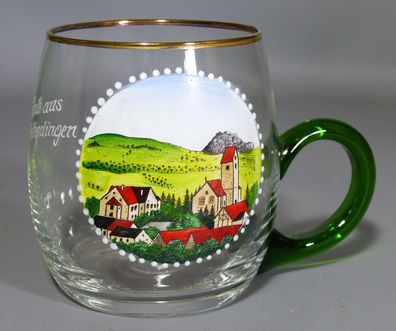 Antik Glas Dekorglas Andenken "Gruß aus Weiterdingen" 1/4 l Henkelglas handbemalt