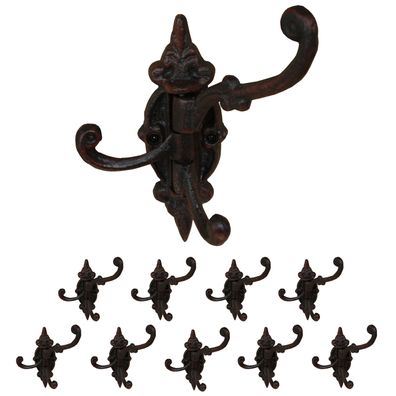 10er Set drehbare Garderobenhaken aus Gusseisen Landhaus Antik Schwarz Braun