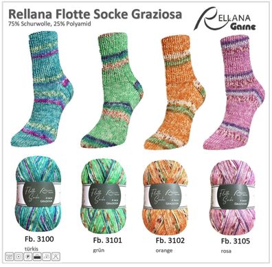 100g Flotte Socke Graziosa 4f. Sockenwolle Farbverlaufsgarn
