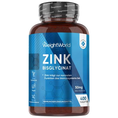 Zink 25mg - 400 Vegane Tabletten - Zink Bisglycinat - Höchste Bioverfügbarkeit