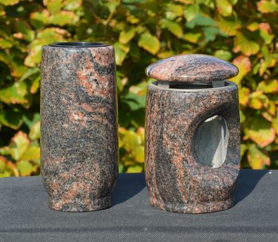 Laterne mit Vase Grablaterne für UrnenGrab aus Himalaya Granit Urnengrablaterne
