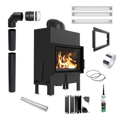 Kamineinsatz aus Stahl KRATKI FLOKI M 10 kW Ø 200 schwarz Verkleidung