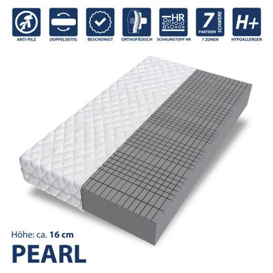 Matratze 90x190 Kaltschaum 7 Zonen PEARL HR Bett Konturschnitt H4 16 cm NEU