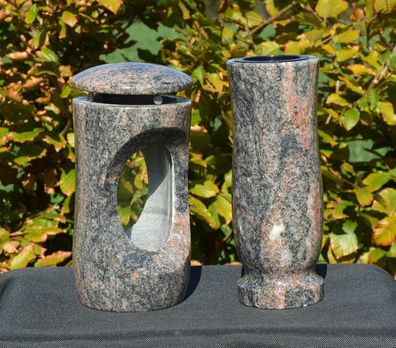 Laterne mit Vase Grablaterne für UrnenGrab aus Himalaya Granit Urnengrablaterne