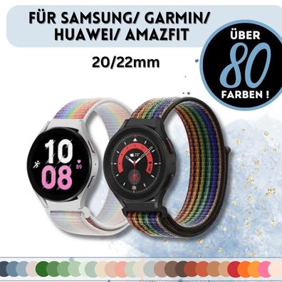 Für Amazfit Huawei Samsung Garmin Watch Armband 20mm 22mm Nylon Loop