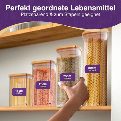 Vorratsgläser Vorratsdosen mit Bambusdeckel - eckig stapelbar