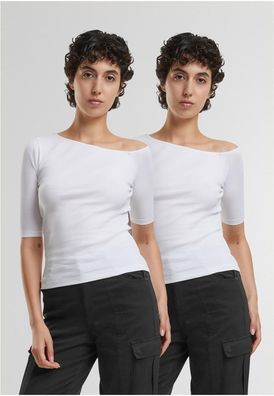 Urban Classics Damen Ladies Organic Asymmetric Rib Tee 2-Pack TB7096A
