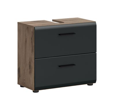Waschbeckenunterschrank in schwarz matt und Nox Oak Nachbildung