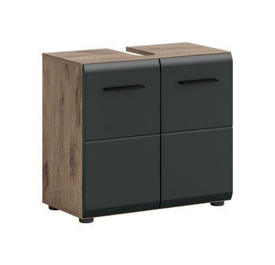 Waschbeckenunterschrank in schwarz matt und Nox Oak Nachbildung
