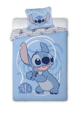 Kinder-Bettwäsche „Stitch hat eine Idee“ 160x200 + 70x80 | 100 % Baumwolle | Reißv