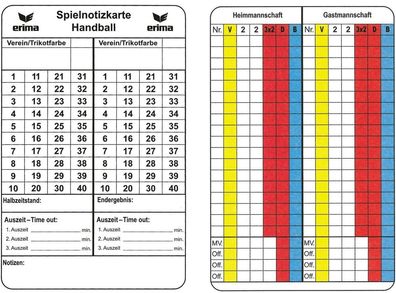 Erima Schiedsrichter-Set Spielnotizkarten Handball EF 5839