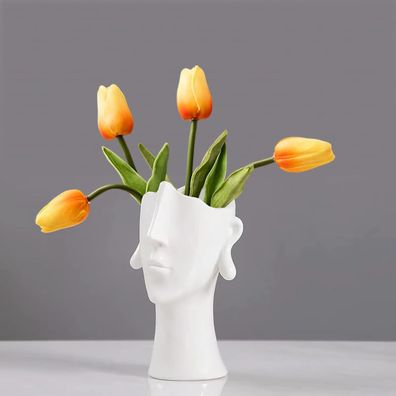 Vase Keramik weiß, Gesicht Kopf Deko Blumenvase Tischvase